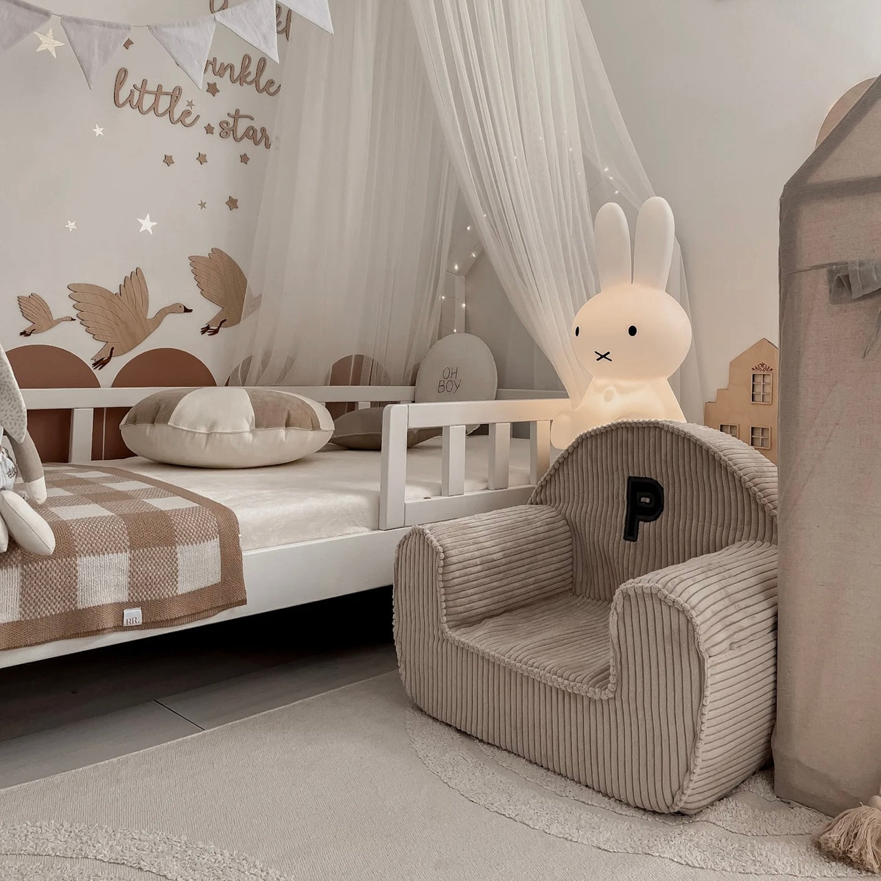 Personalised Letter Corduroy Toddler Armchair in Pale Grey