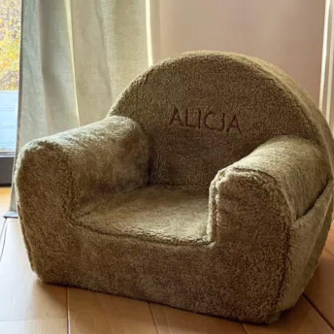 Personalised Boucle Toddler Armchair in Olive
