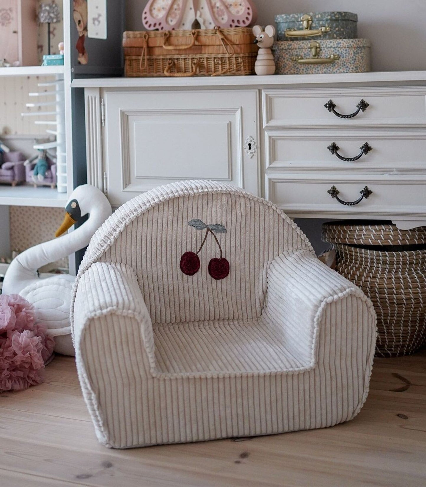 Corduroy Kids Chair- Cherry