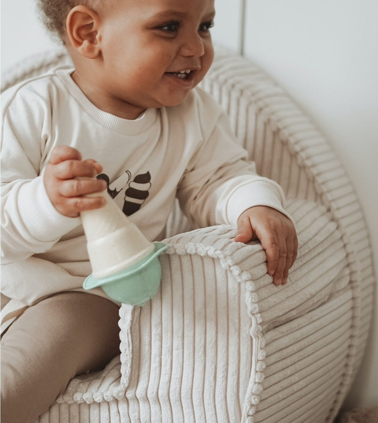 Corduroy Kids Chair- Milk White