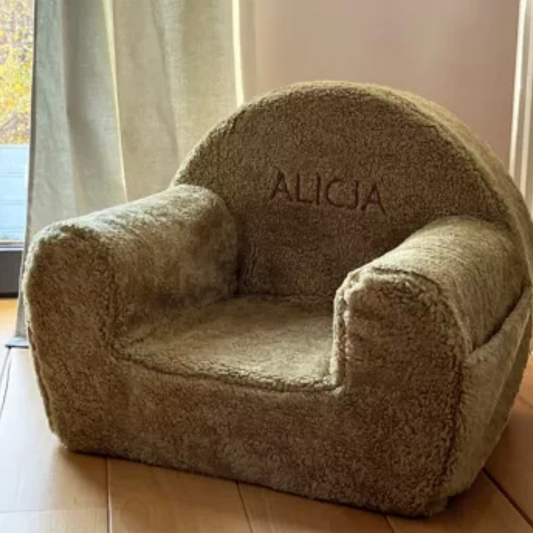 Personalised Boucle Toddler Armchair in Olive